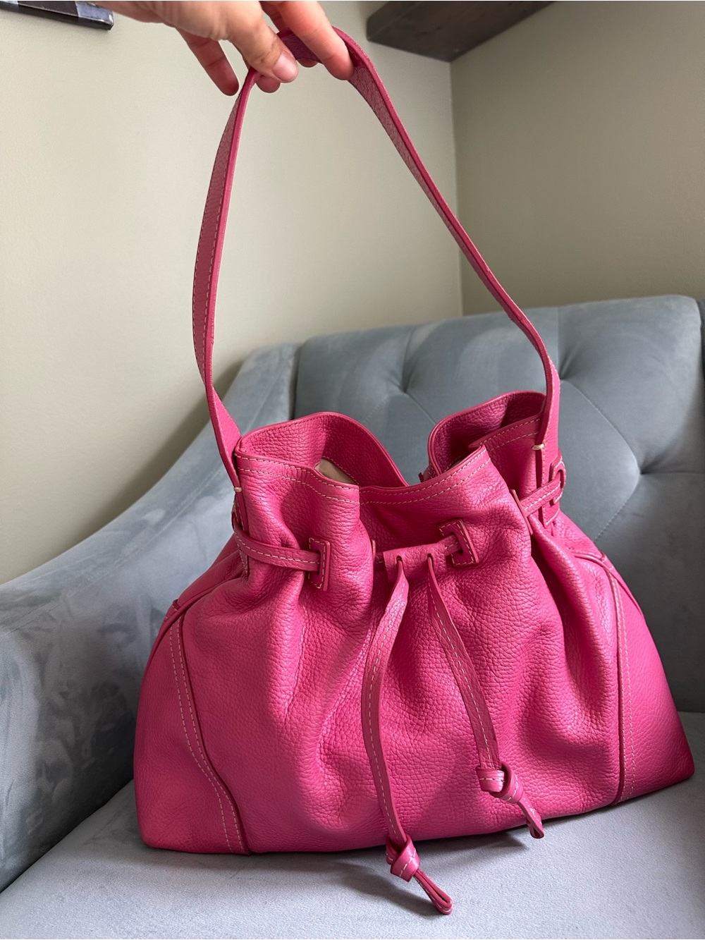 Nordstrom Pink Pebbled Leather Drawstring Hobo